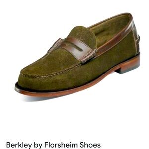 FLORSHEIM “Berkley” Men’s 11.5 Olive Suede & Brown Leather, Slip-On Loafers, GUC